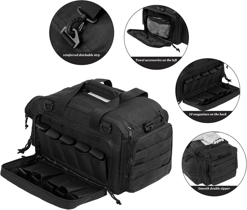 TRO&HOM Tactical Gun Bag for 4 Handguns - Pistol Shooting Range Bag With 15X Magazine Slots & Pockets for Ammo & Essentials - Padded Hunting & Sport Bag - Image 4